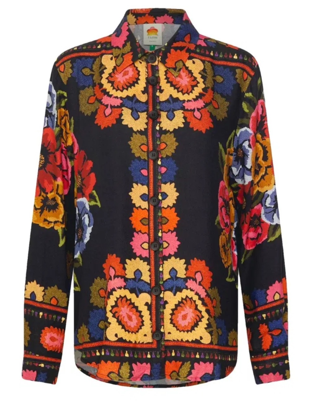 Farm Rio Black Flowers Tapestry Print Women’s Medium Blouse Floral Viscose